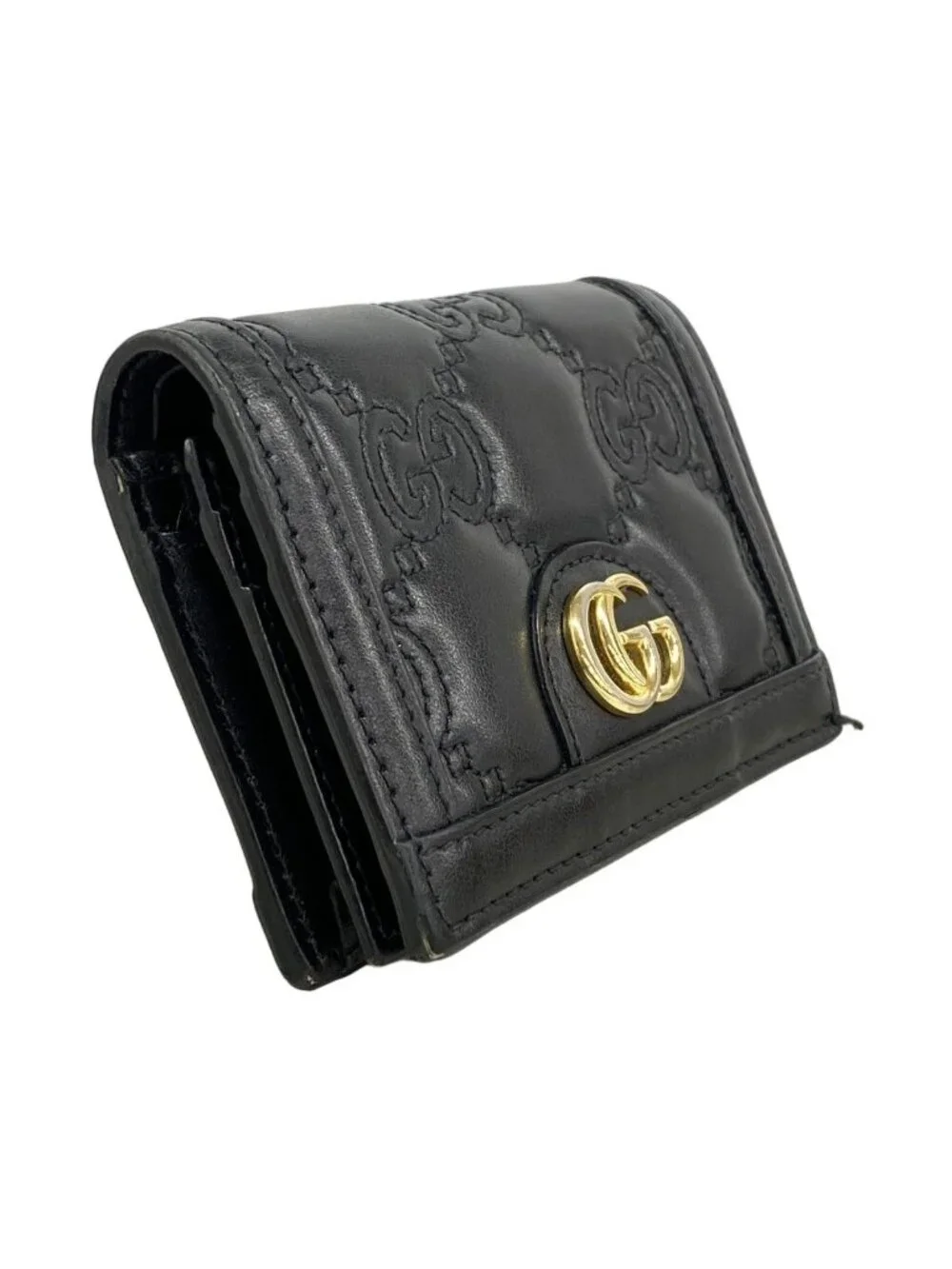 Gucci Wallet GG Matelasse Leather Black Gold - Picture 2 of 8